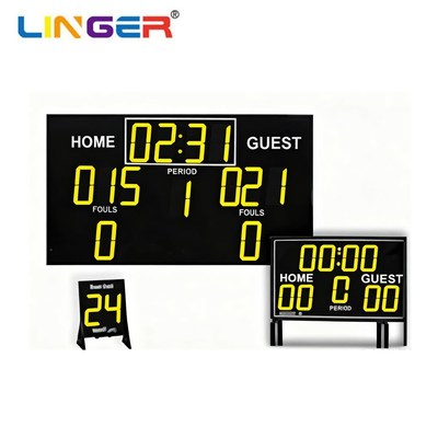 Yellow Basketball LED Scoreboard with Mini Repeater and Shot Clock